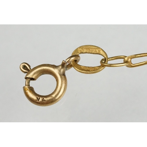 135 - 9ct gold cross pendant, a yellow metal ring (af) and a part broken chain stamped 750, the clasp stam... 