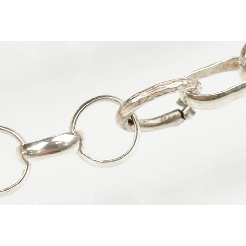 140 - Silver trombone link watch chain, each link hallmarked, silver dog clip, length approx 35cm; white m... 