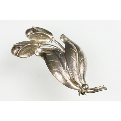 58 - Hermann Siersbol Danish silver spray brooch, chased design, dimensions approx 5.5 x 2.5cm