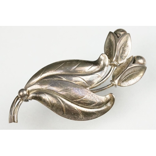 58 - Hermann Siersbol Danish silver spray brooch, chased design, dimensions approx 5.5 x 2.5cm