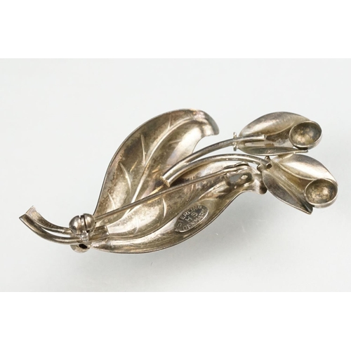 58 - Hermann Siersbol Danish silver spray brooch, chased design, dimensions approx 5.5 x 2.5cm