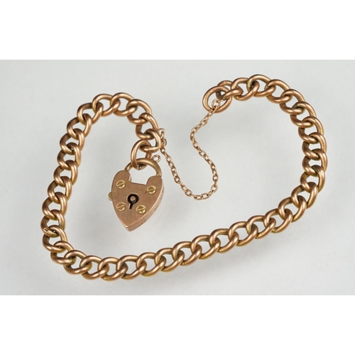 70 - 9ct rose gold curb link bracelet, each link hallmarked, with padlock clasp, hallmarked