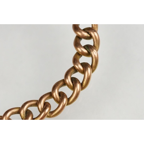 70 - 9ct rose gold curb link bracelet, each link hallmarked, with padlock clasp, hallmarked