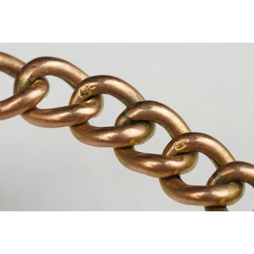 70 - 9ct rose gold curb link bracelet, each link hallmarked, with padlock clasp, hallmarked