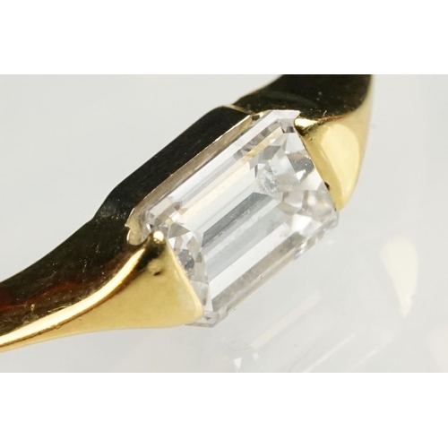 71 - Diamond 18ct yellow gold ring, rectangular step cut diamond with truncated shoulders, measuring appr... 