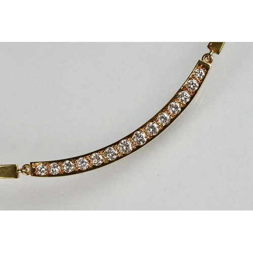 74 - John Watling diamond 18ct yellow gold necklace, fourteen graduated round brilliant cut diamonds, the... 