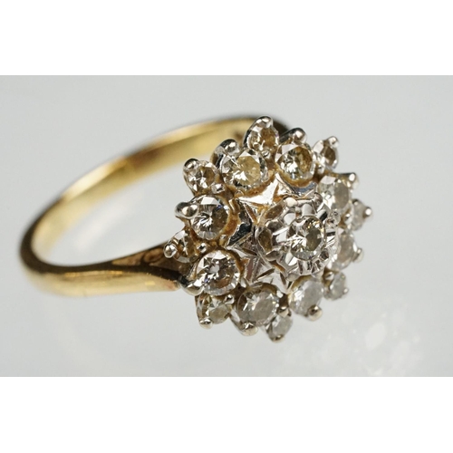 85 - Diamond 18ct yellow gold cluster ring, round brilliant cut diamond to centre weighing approx 0.05 ca... 