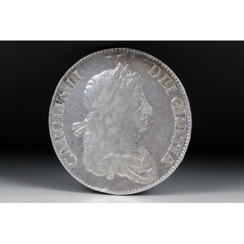 220 - A British King Charles II early milled 1663 silver full crown coin.