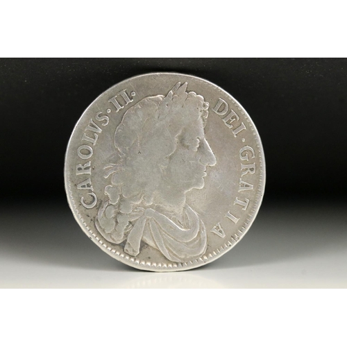 222 - A British King Charles II early milled 1675 silver half crown coin.