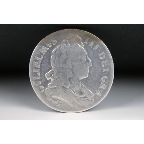 225 - A British King William III early milled 1696 silver full crown coin.