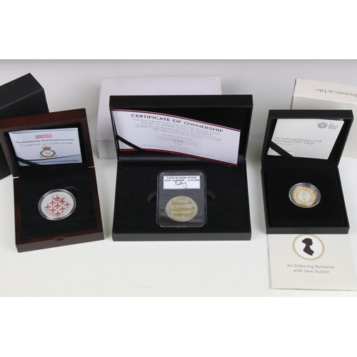 210 - A collection of two silver proof coin sets to include the Royal Mint 2017 silver proof £2 coin, the ... 