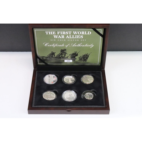 186 - The First World War Allies silver six coin set, limited edition set 209 of 495, all coins encapsulat... 