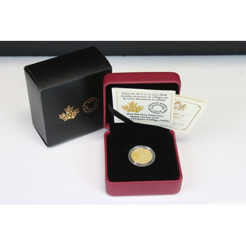 188 - A Canada 24ct gold proof 2014 Gillick Effigy maple leaf coin, encapsulated within fitted display cas... 