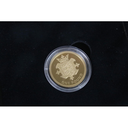 190 - A Queen Elizabeth II 2014 Jersey gold proof £1 coin, encapsulated within fitted display case and com... 