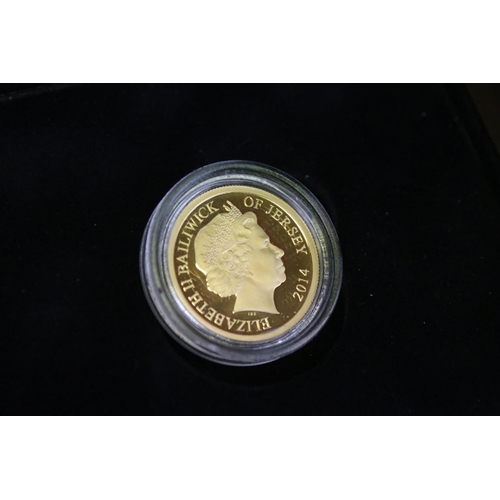 190 - A Queen Elizabeth II 2014 Jersey gold proof £1 coin, encapsulated within fitted display case and com... 