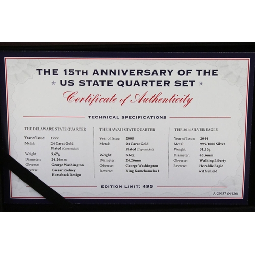 193 - The 15th anniversary of the US state quarter three coin set to include a 2014 silver dollar together... 