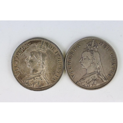 195 - Two British pre decimal silver Queen Victoria double florin coins to include 1887 & 1889 examples.