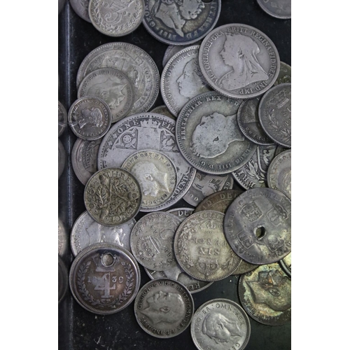 199 - A collection of British pre decimal silver coins contained within a vintage money box to include Que... 