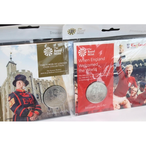 208 - A collection of Royal Mint £5 / Crown coin sets to include The Tower of London, Nutcracker and Engla... 