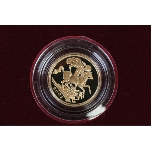 111 - A British Queen Elizabeth II 2001 United Kingdom gold proof half sovereign coin, complete with COA, ... 