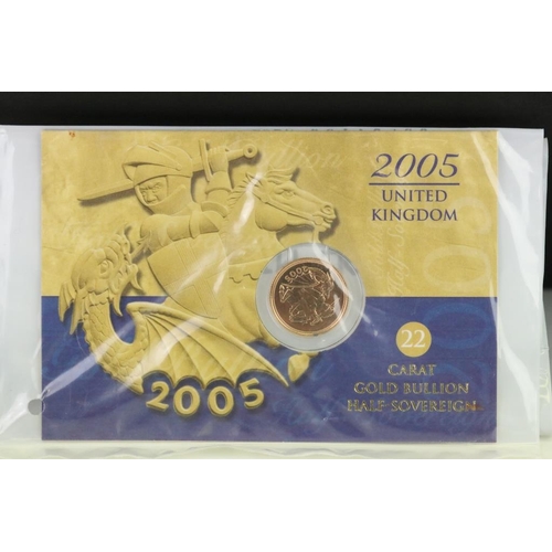 112 - A British Queen Elizabeth II 2005 United Kingdom uncirculated gold half sovereign coin.