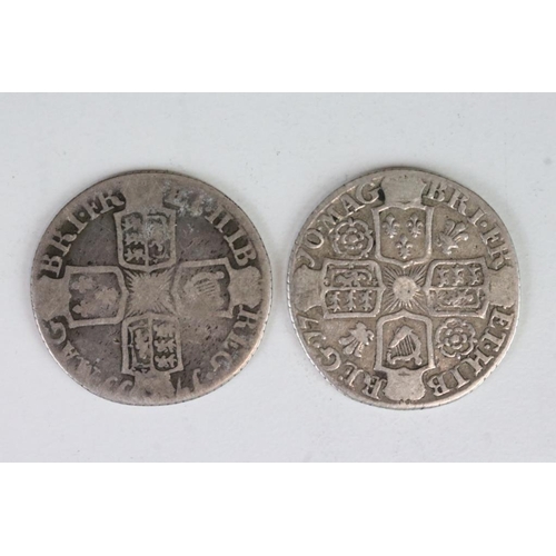 32 - Two British Early Milled Queen Anne Silver Sixpence Coins To Include A 1710 Example.