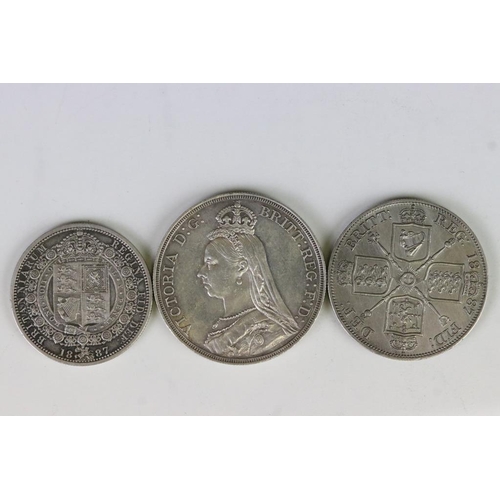 36 - A British Queen Victoria 1887 Silver Full Crown Coin Together With A Queen Victoria 1887 Silver Doub... 