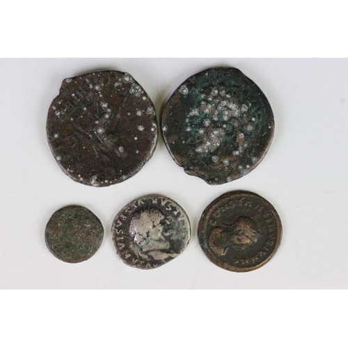 42 - A Collection Of Five Roman Coins To Include A Silver Example.