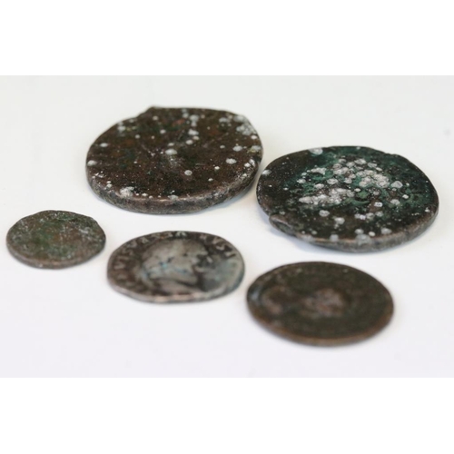 42 - A Collection Of Five Roman Coins To Include A Silver Example.