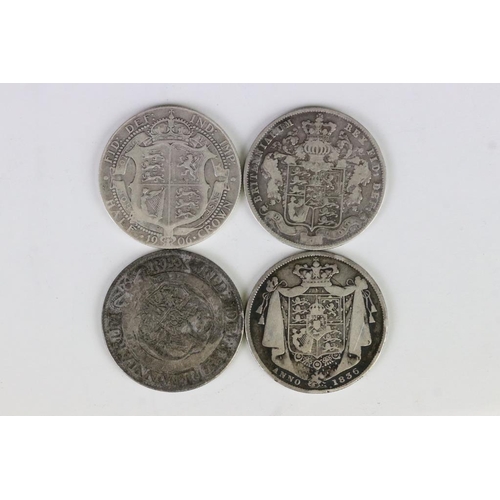 43 - A Collection Of Four British Silver Half Crown Coins To Include King George IV (1829), King William ... 