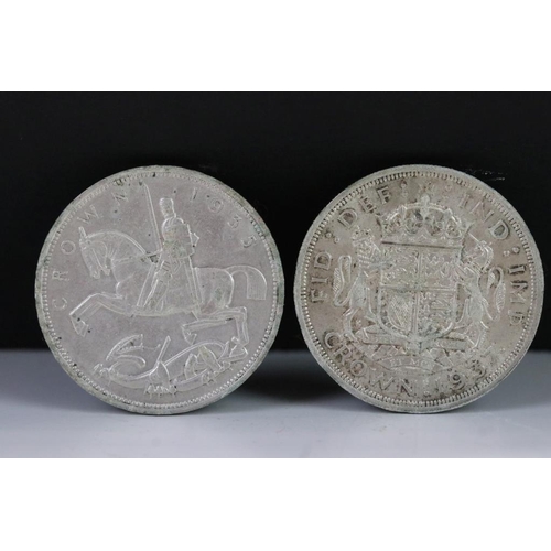 44 - A British King George v 1935 Silver (Rocking Horse) Crown Coin Together With A King George IV 1937 C... 