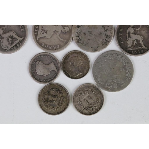 45 - A Small Collection Of British Pre Decimal Silver Coins Including Maundy Money To Include Queen Victo... 