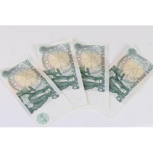 48 - A Group Of Four Queen Elizabeth II Bank Of England £1 / One Pound Banknotes In Uncirculated Conditio... 