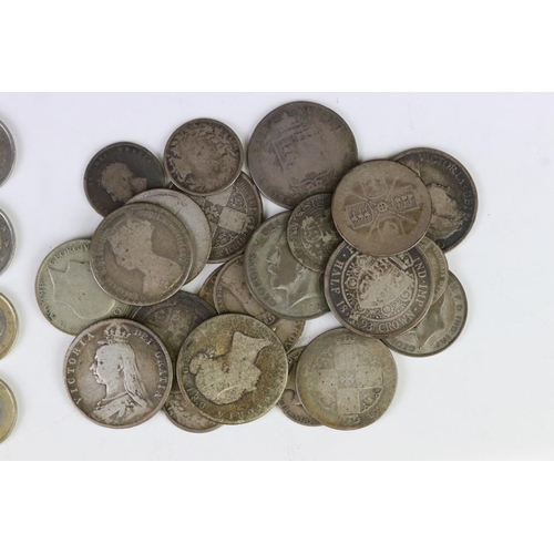 84 - A small collection of British pre decimal silver coins to include Queen Victoria and King Edward VII... 