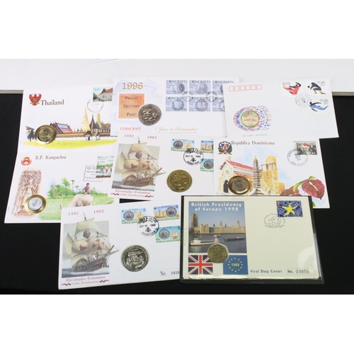 86 - A collection of British And World 1st Day coin covers to include Crown, £5, £2, £1 & 50p examples.