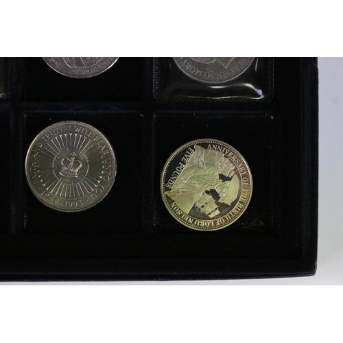 88 - A collection of British commemorative crown and £5 coins contained within a fitted box.