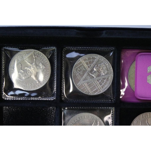 88 - A collection of British commemorative crown and £5 coins contained within a fitted box.