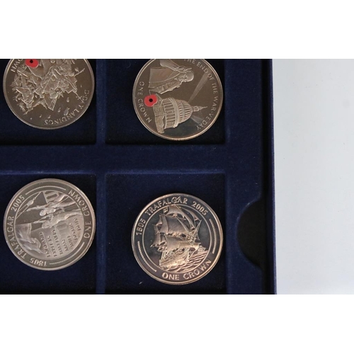 91 - A collection of twelve Gibraltar commemorative crown and £5 coins contained within a fitted box.