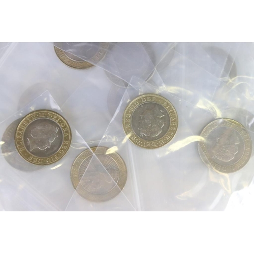 99 - A large collection of British circulated £2 coins to include Robert Stephenson, William Shakespeare ... 