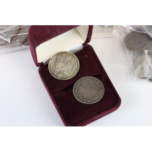 115 - A collection of mainly British pre decimal coins to include silver examples together with commemorat... 