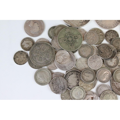 120 - A collection of British pre decimal silver coins to include Queen Victoria, King George III and King... 