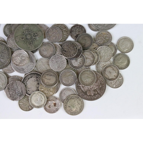 120 - A collection of British pre decimal silver coins to include Queen Victoria, King George III and King... 