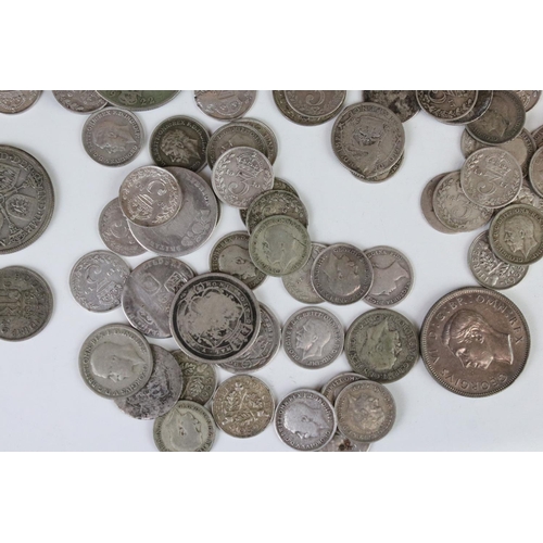 120 - A collection of British pre decimal silver coins to include Queen Victoria, King George III and King... 