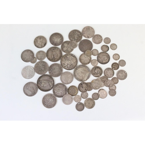 128 - A Collection of Queen Victoria British pre decimal silver coins to include Crowns, Half Crowns, Doub... 