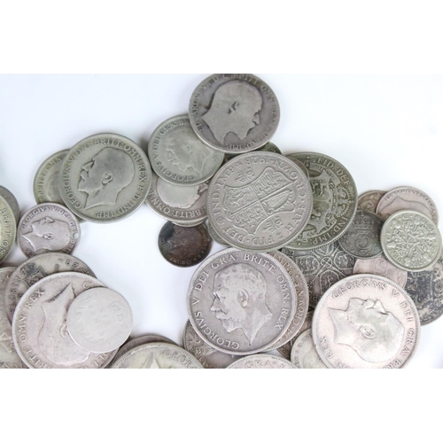 129 - A large collection of British pre decimal, pre 1920 and pre 1947 silver coins to include Crowns, hal... 