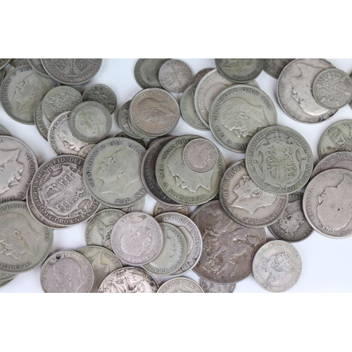 129 - A large collection of British pre decimal, pre 1920 and pre 1947 silver coins to include Crowns, hal... 