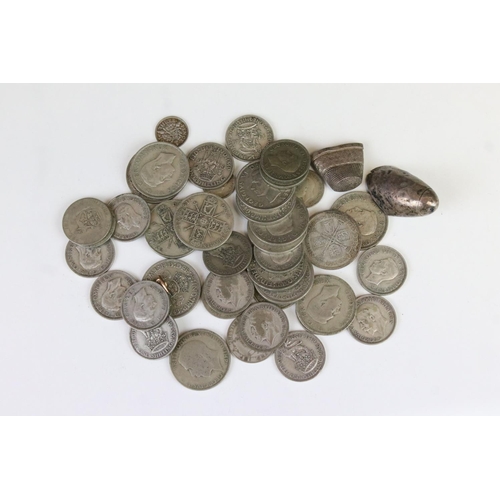 174 - A small collection of British pre decimal silver coins together with a small quantity of silver.