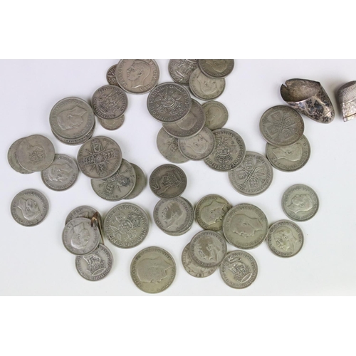 174 - A small collection of British pre decimal silver coins together with a small quantity of silver.