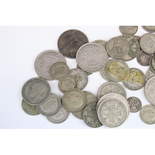 185 - A small collection of British pre decimal silver coins to include pre 1947 and pre 1920 examples.