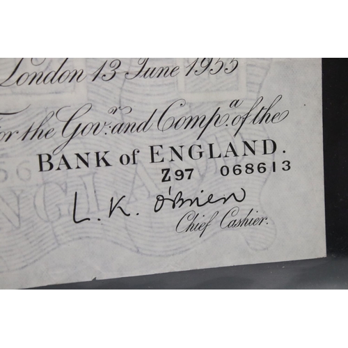 51 - A British Bank Of England 1955 White Five Pound / £5 Banknote, Chief Cashier L.K. O'Brien, No. Z97 0... 